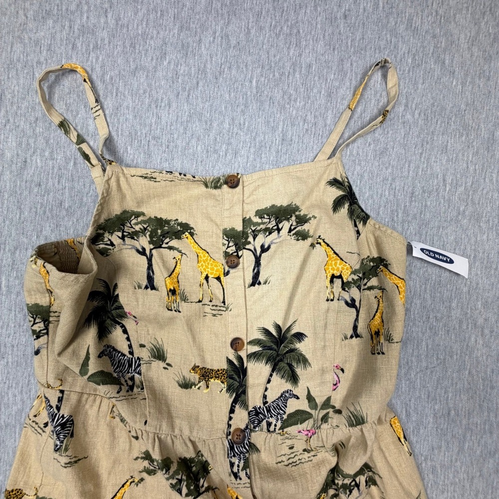 Old Navy Safari Print Linen Blend Midi Dress Giraffe Zebra Tan NEW - Picture 2 of 8